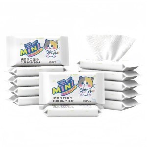 便携迷你湿巾婴儿湿巾便捷口袋湿巾小猫手口湿巾（10片1包）
