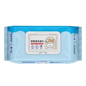 宠物护理湿巾温和无刺激加厚不掉絮（新款蓝色80抽）