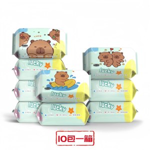 卡通便携迷你湿巾婴儿湿巾便捷口袋湿巾卡皮巴拉混装（20片一包10包一箱）