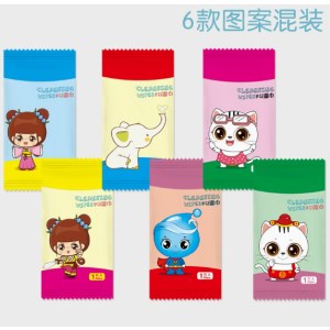 航空湿巾独立装湿纸巾一次性无纺布酒店外卖湿巾纸巾小包商务湿巾卡通吉祥物1片