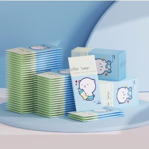 航空湿巾独立装湿纸巾一次性无纺布酒店外卖湿巾纸巾小包商务湿巾卡通小熊1片